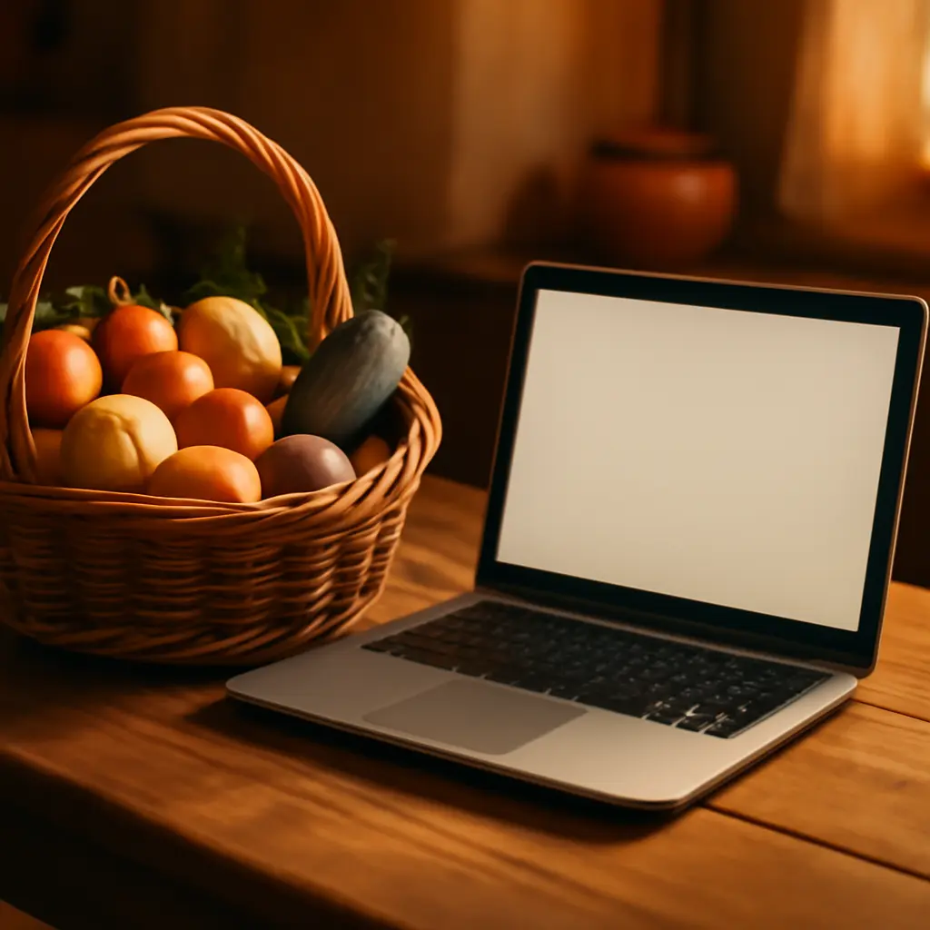 Laptop a lokální trh značící omnichannel prodej