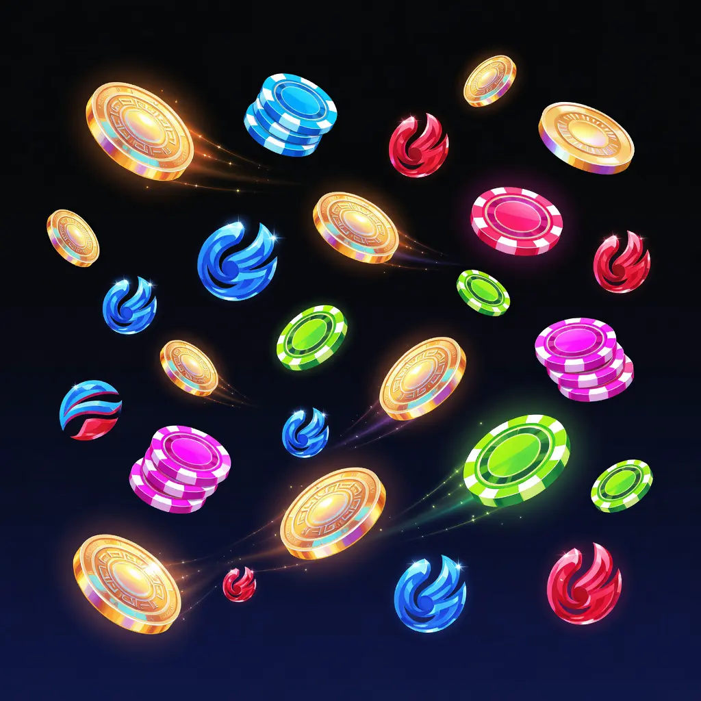 Kasino bonusy a free spiny na herní platformě Zářivá obrazovka s kasinovými bonusy, free spiny a symboly věrnostního programu na tmavém pozadí