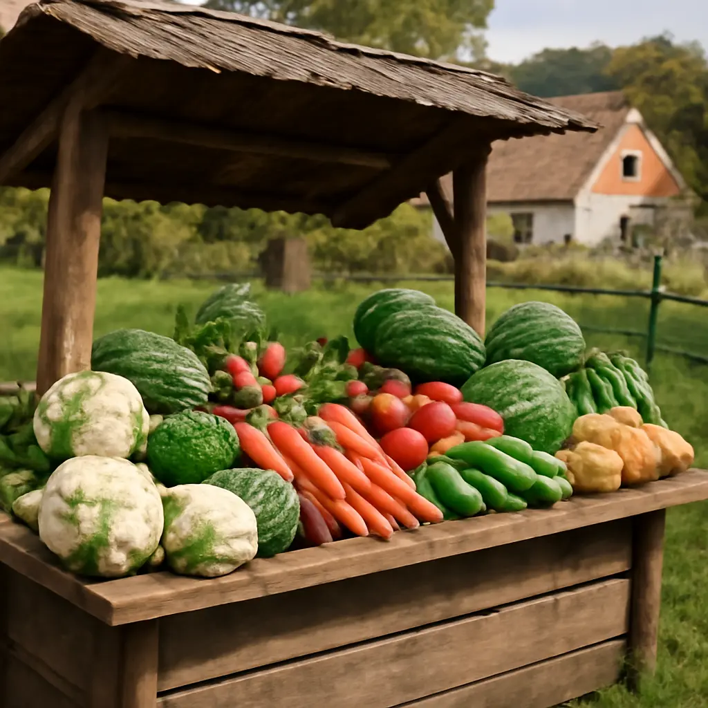 Zahrádka se sezonní zeleninou připravená k prodeji