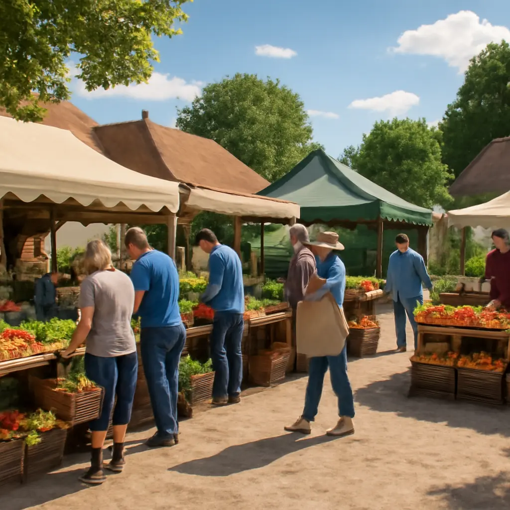 Trh a prodejci Stánek na venkovském trhu s místními produkty