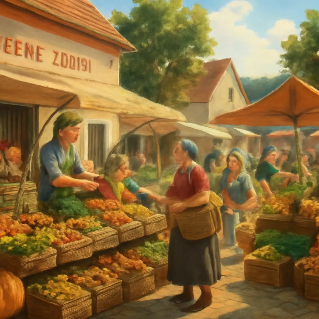 Farmářské trhy a místní prodejna v české vesnici