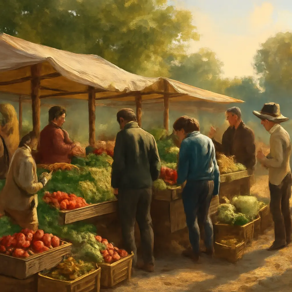 Stánek na českém venkovském trhu s lokálními produkty